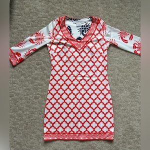 NWOT Gretchen Scott V neck red Crab dress Smsll